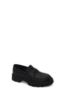 Woman Black Thick-Soled Leather Masculine Loafer | Derimod