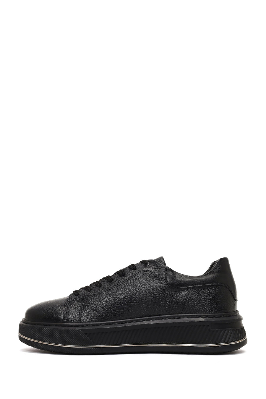 Male Black Lace-Up Thick-Soled Leather Sneaker