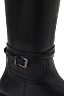 Woman Black Buckle-Detail Leather Boots | Derimod
