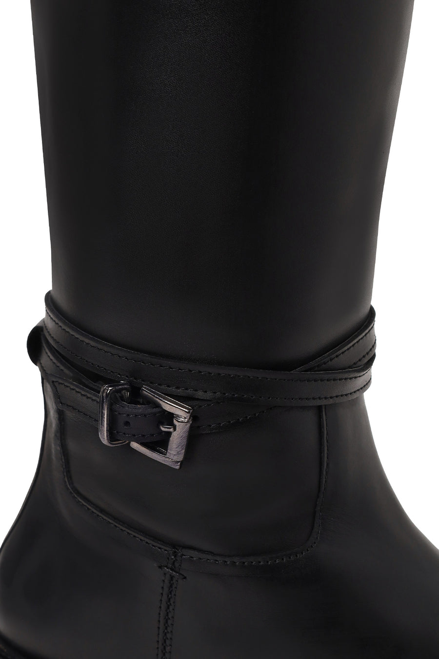 Woman Black Buckle-Detail Leather Boots