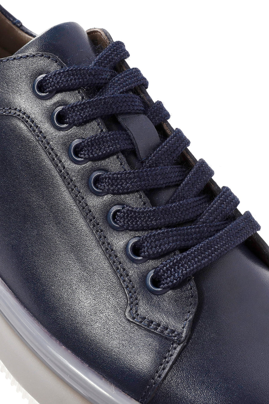 Erkek Lacivert Bağcıklı Deri Sneaker