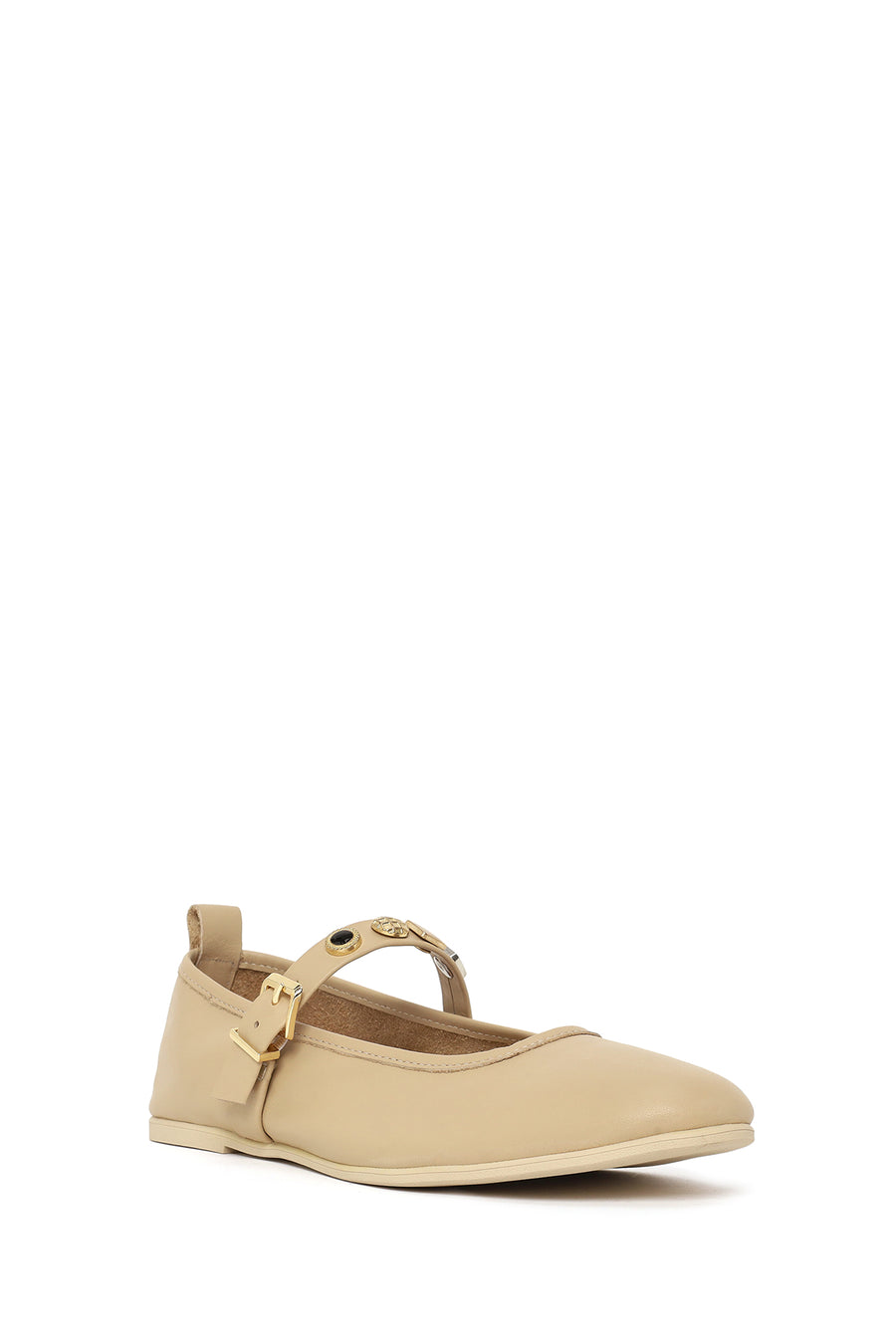 Women's Cream Buckled Leather Ballerinas