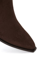 Woman Brown Zip Closure Chunky Heeled Suede Cowboy Boots | Derimod