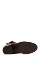 Women's Tan Zippered Short Heel Suede Leather Boot | Derimod