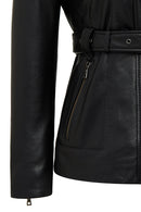 Edith Women's Black Collar Fur Leather Jacket | Derimod