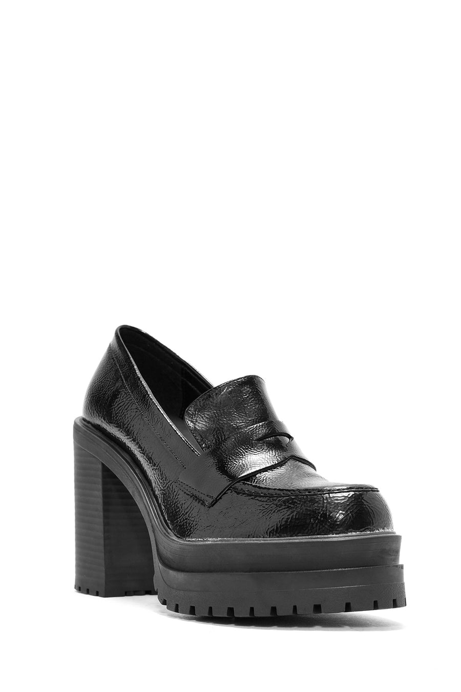 Women's Black Thick Heel Patent Leather Masculine Loafer