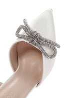 Women's White Stone Open Back Thin Heeled Suede Stiletto | Derimod