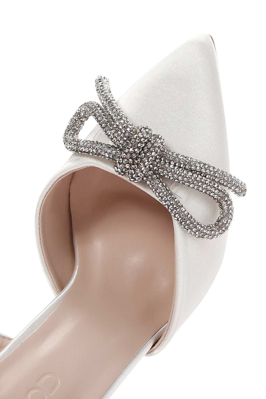 Women's White Stone Open Back Thin Heeled Suede Stiletto