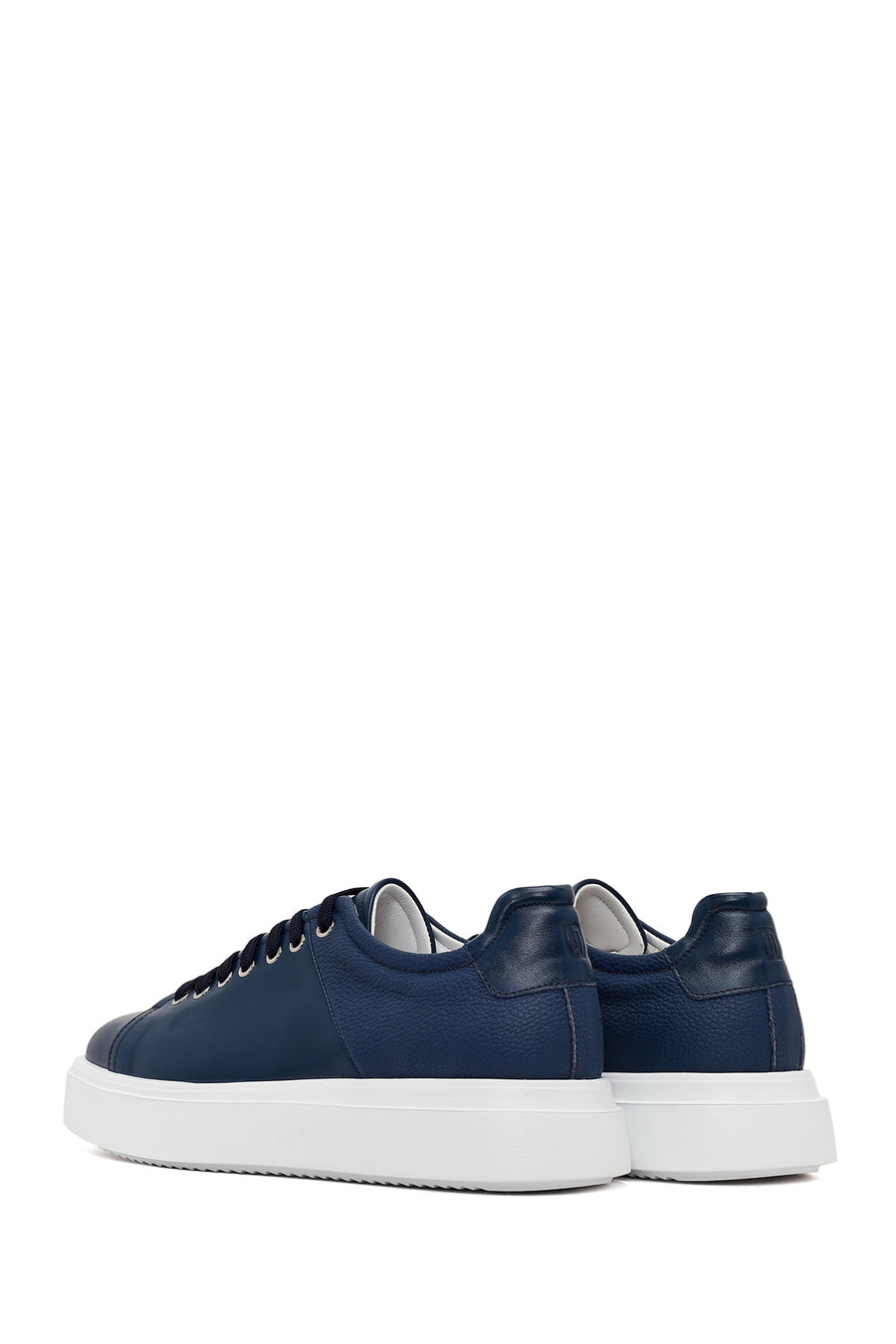 Erkek Lacivert Bağcıklı Kalın Tabanlı Deri Sneaker