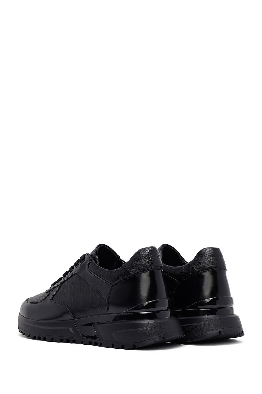 Men's Black Lace-Up Leather Casual Sneakers