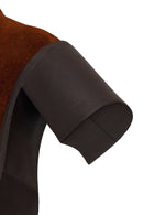 Woman Walnut Zip Closure Chunky Heeled Suede Boots | Derimod