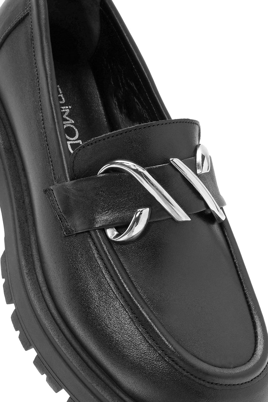 Women's Black Buckle Detailed Leather Masculine Loafer