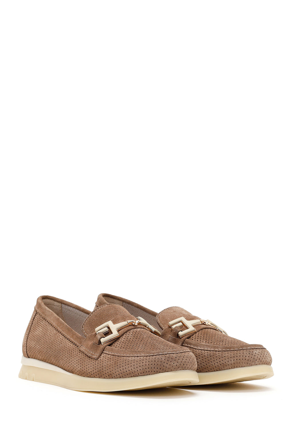 Kadın Vizon Bağcıklı Tokalı Süet Deri Comfort Loafer