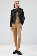 Tania Women's Black Short Leather Jacket | Derimod