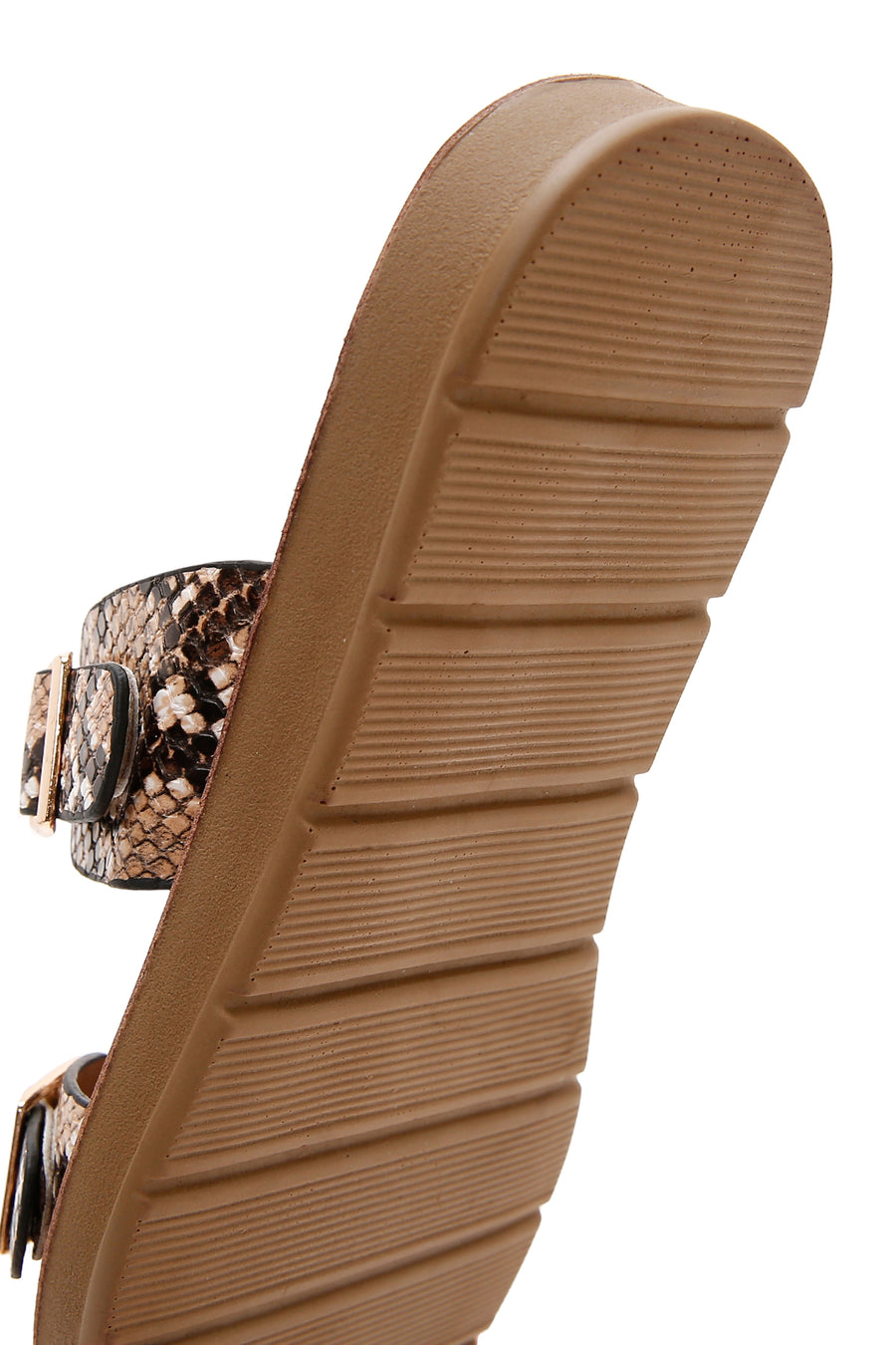 Women's Brown Double Buckled Patterned Slippers