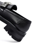 Kadın Siyah Aksesuarlı Deri Maskülen Loafer | Derimod