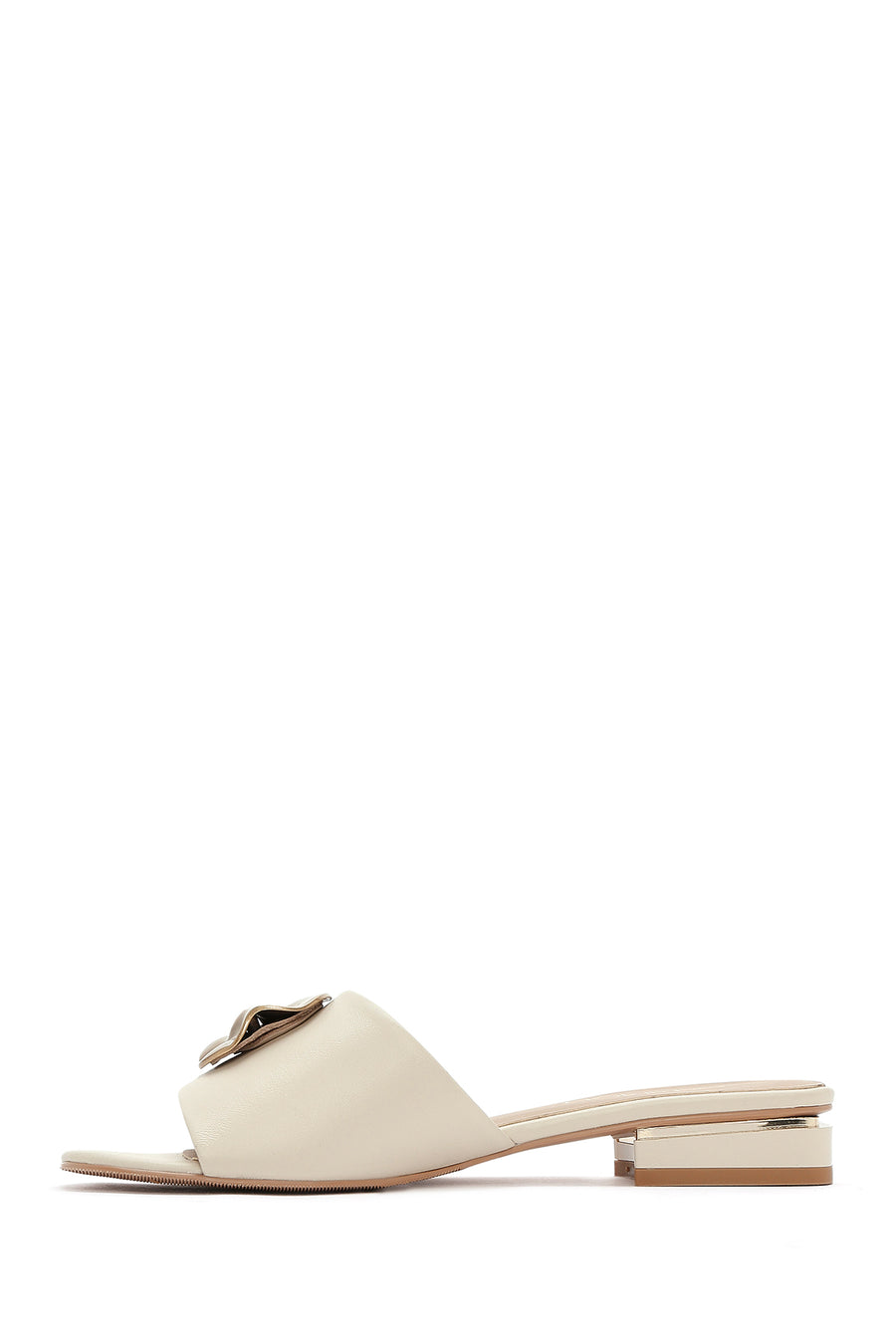 Women's Cream Accessory Leather Slippers