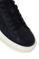 Erkek Lacivert Bağcıklı Kalın Tabanlı Deri Sneaker | Derimod