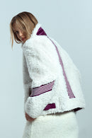 Meribel Women's Multicolored Purple Stripe Detail Teddy Coat | Derimod