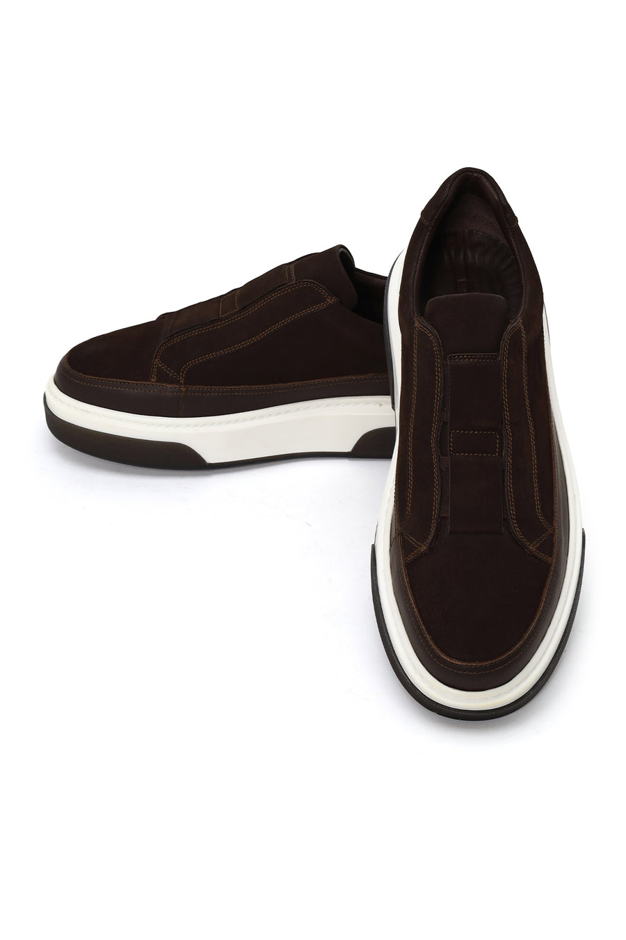 Male Brown Thick-Soled Nubuck Leather Sneaker