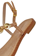 Women's Brown Ankle Buckle Flip-Flop Leather Sandals | Derimod