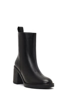 Woman Black Zip Closure Thick-Heeled Leather Boots | Derimod