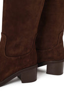 Woman Brown Thick Heeled Suede Boots | Derimod