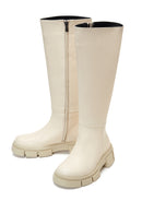 Women's Beige Leather Zippered Thick Soled Boots | Derimod
