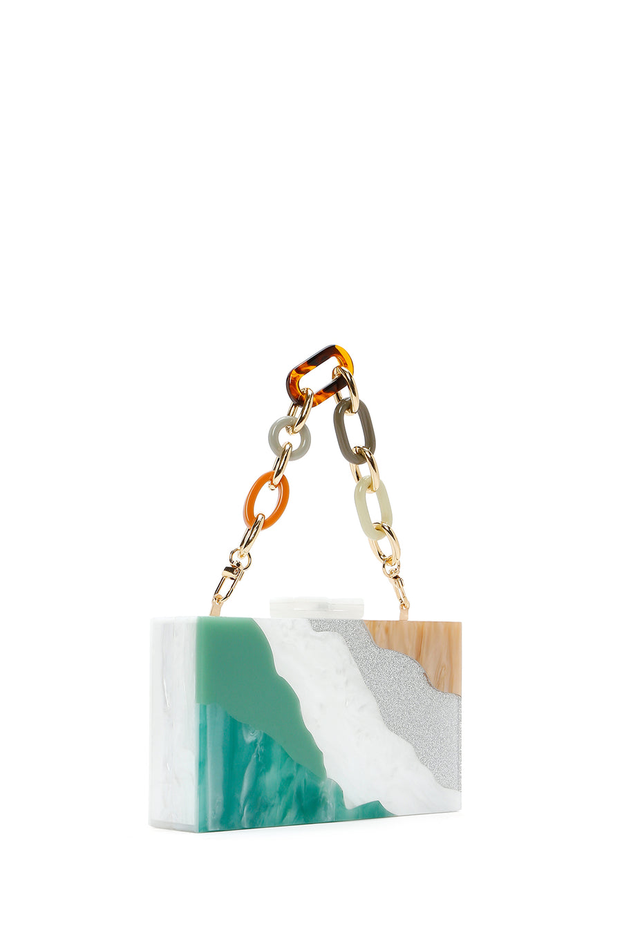 Women's Green Long Chain Strap Mini Box Bag