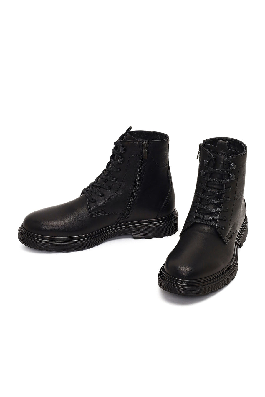 Men's Black Zippered Leather Casual Boot