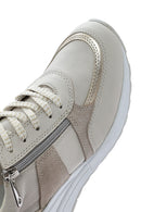 Women's Beige Wedge Heel Side Zip Leather Sneakers | Derimod