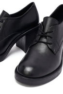Woman Black Lace-Up Chunky Heeled Leather Masculine Shoes | Derimod