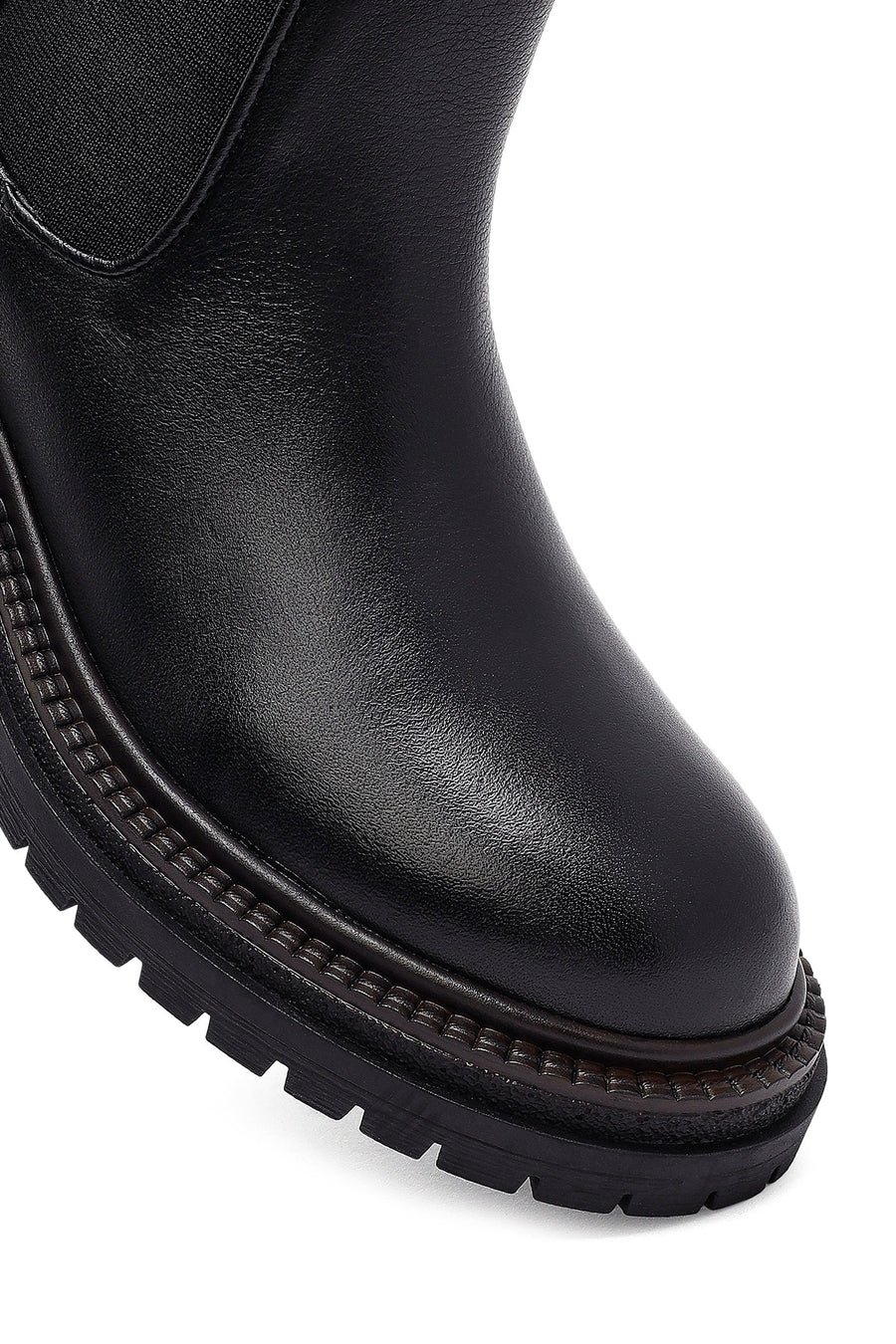 Woman Black Thick Sole Leather Chelsea Boots