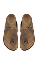 Men's Beige Flip Flop Nubuck Leather Slippers | Derimod