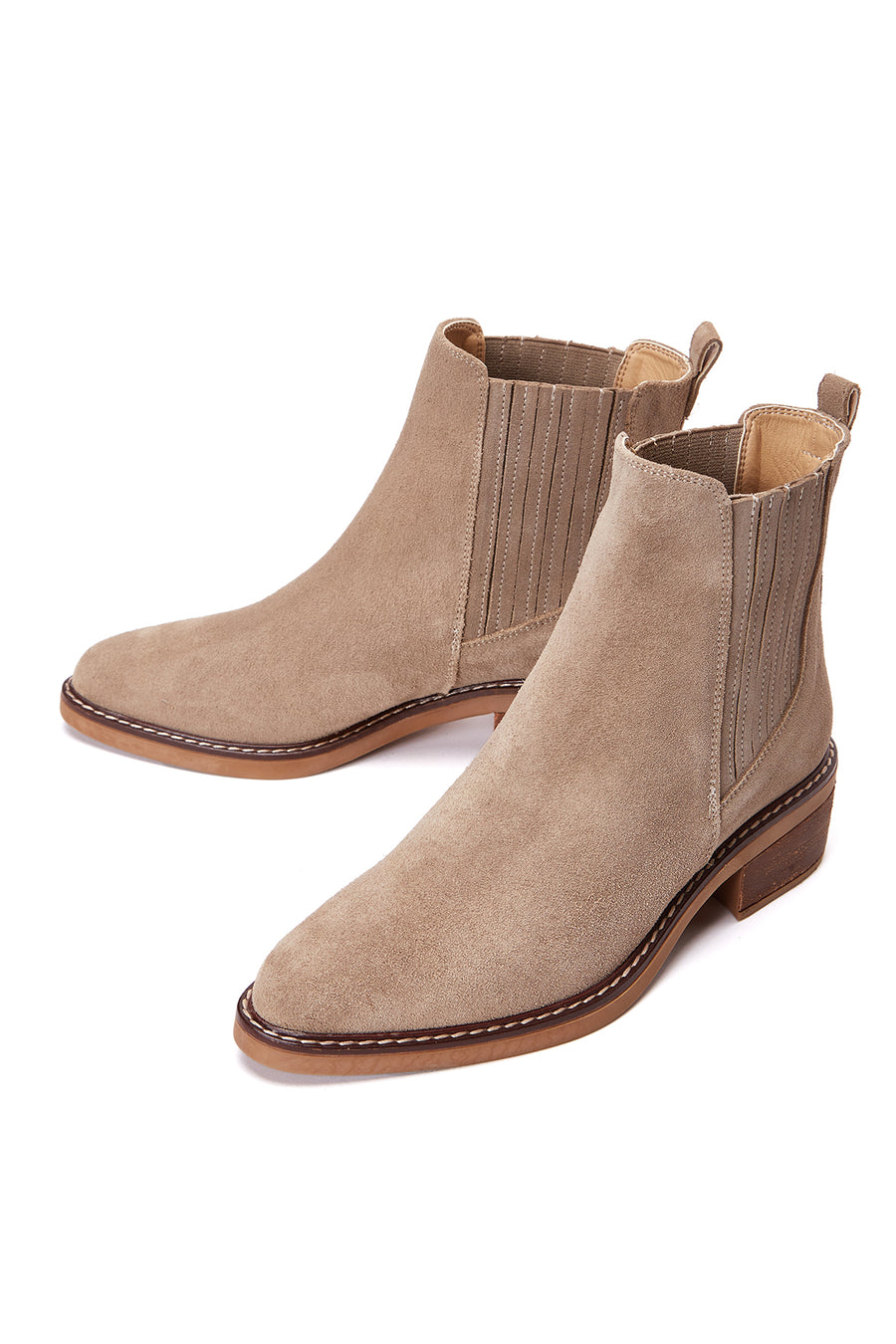 Woman Beige Suede Chelsea Boots