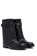 Women's Black Buckled Biker Leather Boot | Derimod