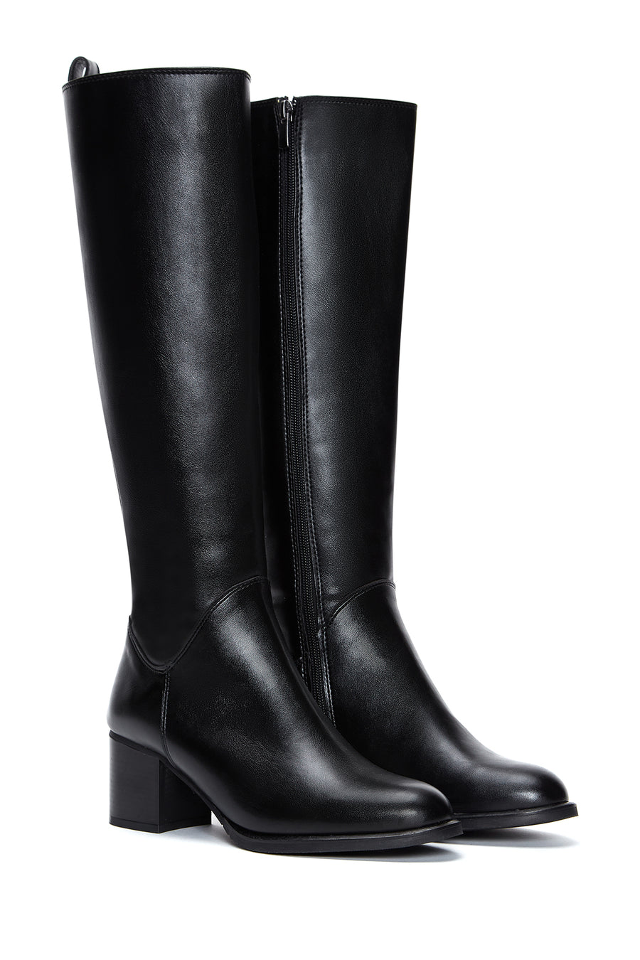 Women's Black Zippered Chunky Heel Boots