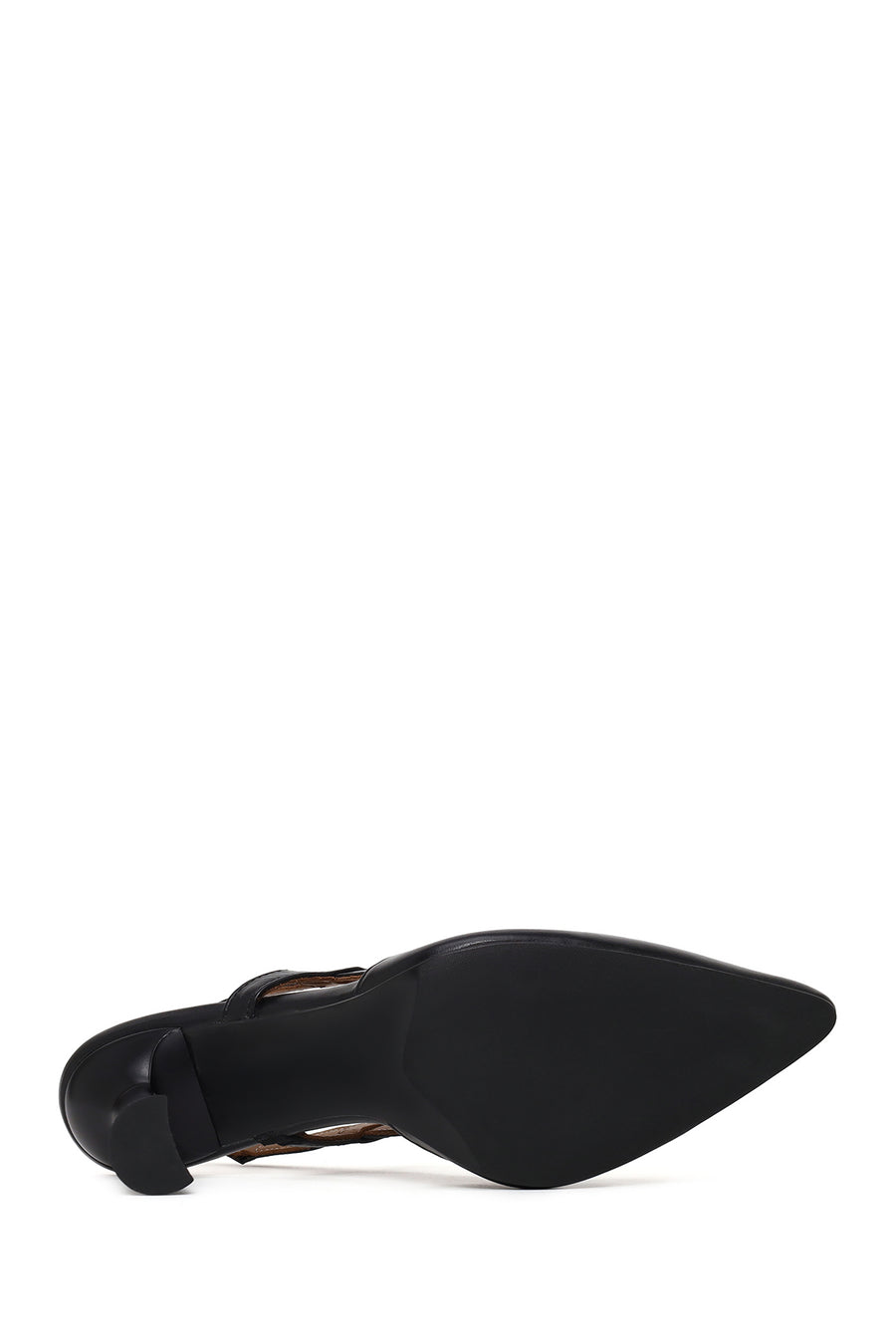 Woman Black Backless Heeled Leather Shoe