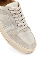 Woman Beige Lace-up Patterned Leather Sneaker | Derimod