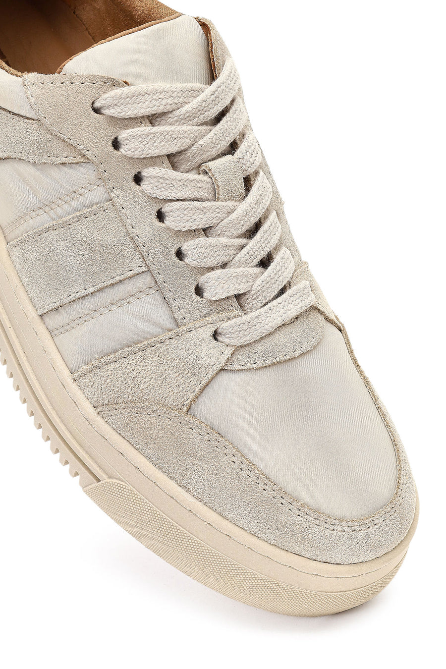 Woman Beige Lace-up Patterned Leather Sneaker