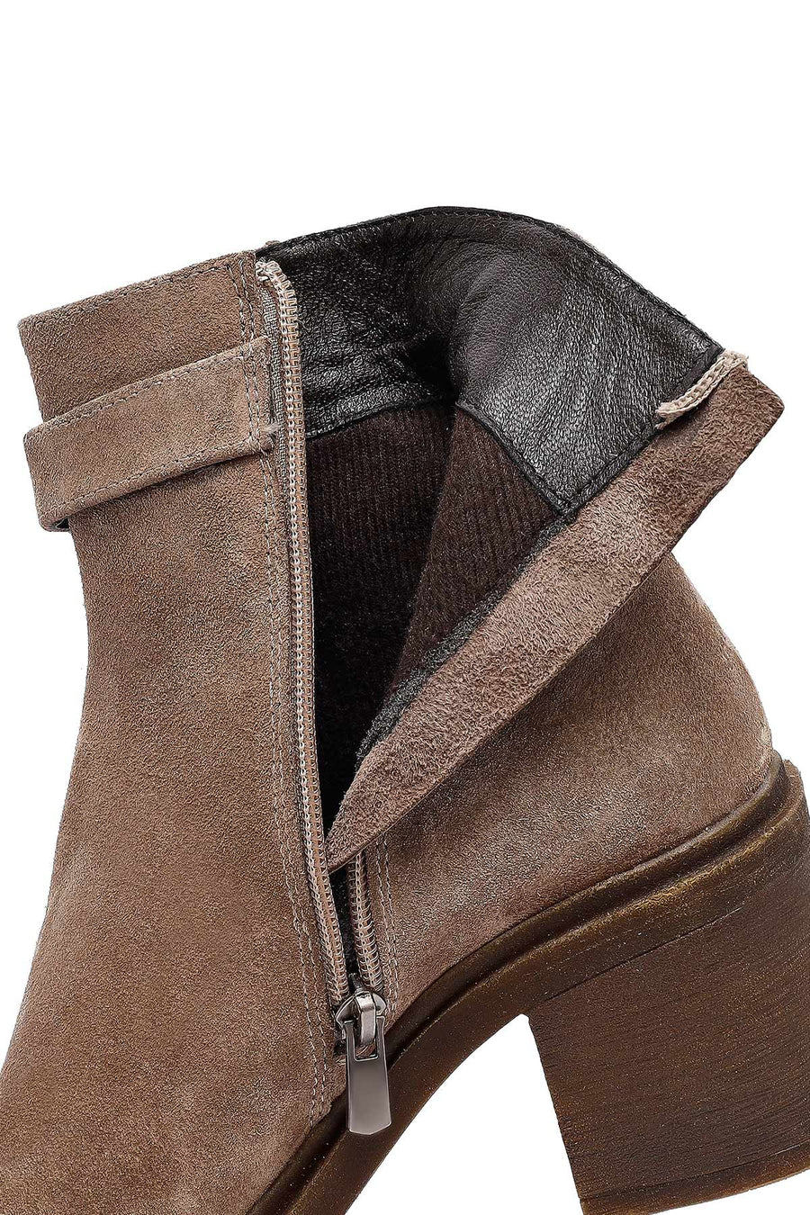 Woman Mink Suede Chunky Heel with Zipper Leather Boat