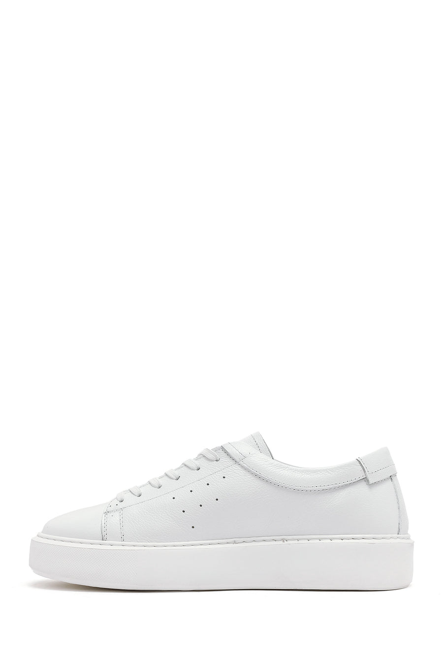 Men's White Lace-up Thick-Sole Leather Sneaker
