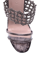Women's Silver Transparent Detailed Heeled Slippers | Derimod