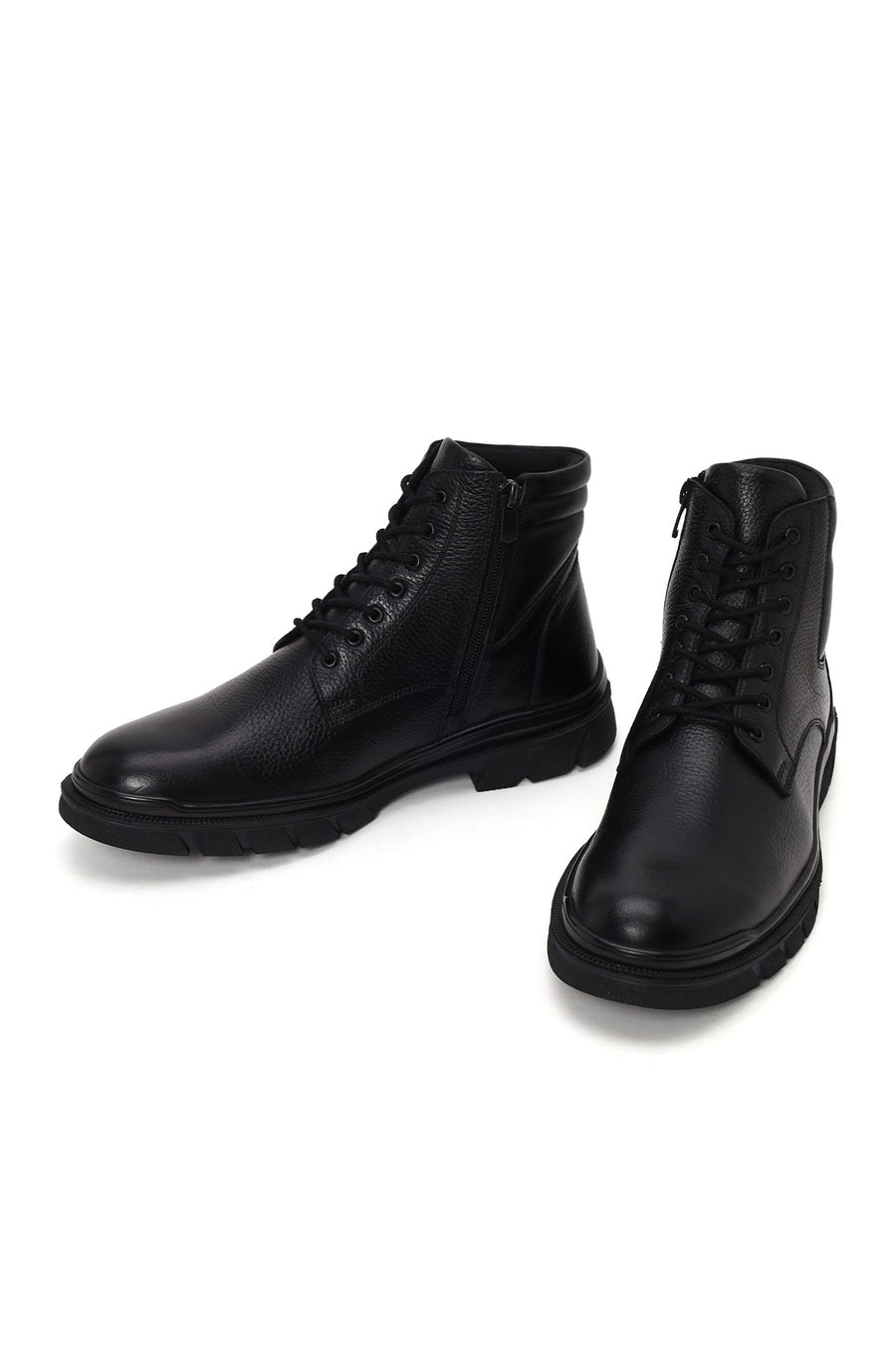 Male Black Zip Closure Leather Combat Boots