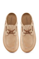 Women's Beige Suede Leather Slippers | Derimod