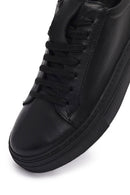 Woman Black Laced Leather Sneakers | Derimod