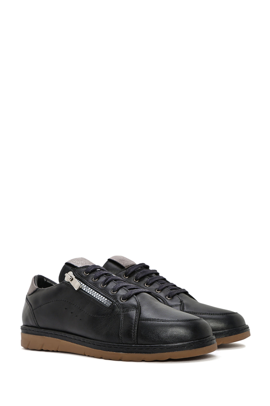 Women's Black Lace-Up Leather Sneaker