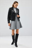 Monaco Women's Black Biker Leather Jacket | Derimod