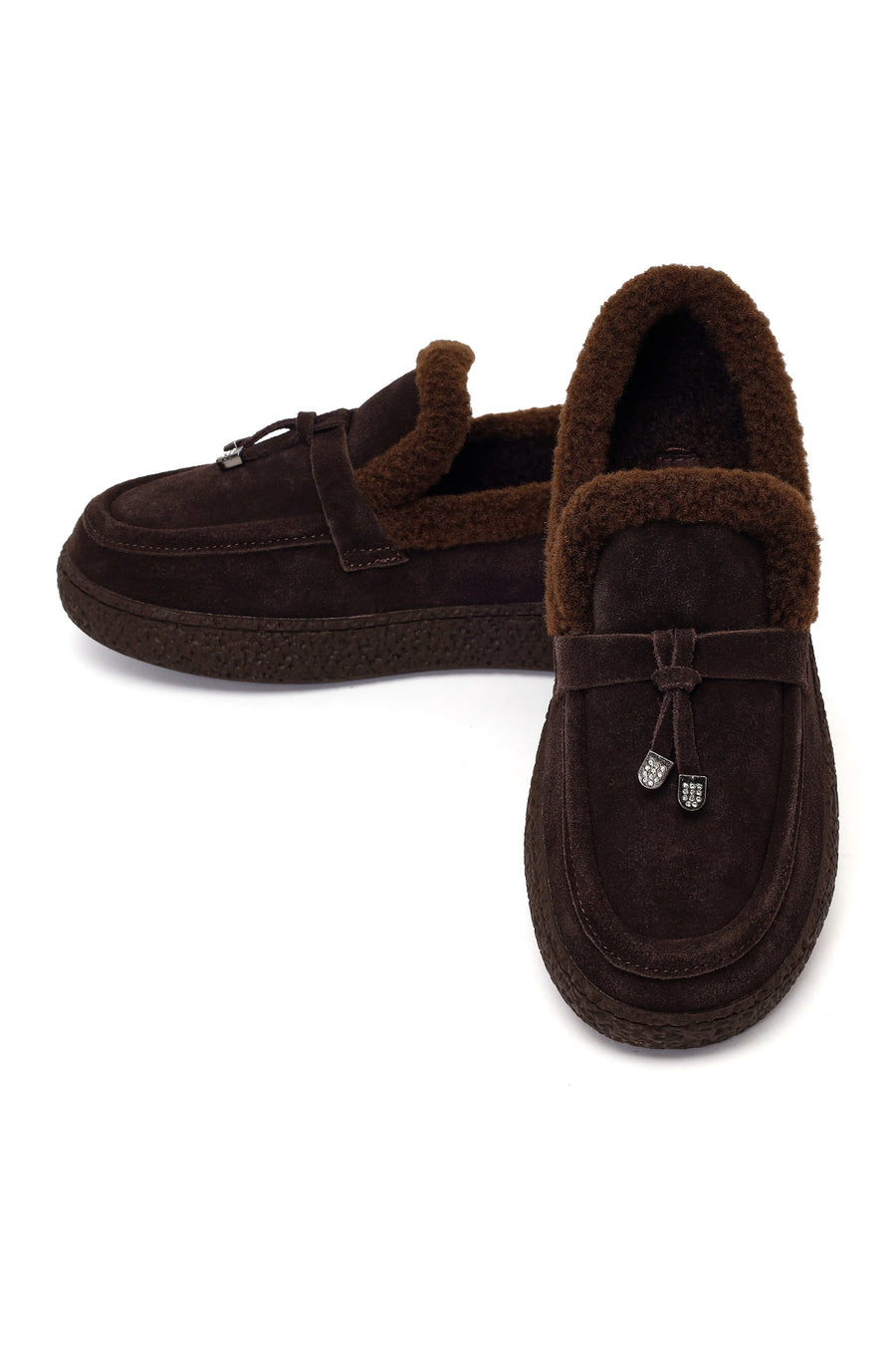 Woman Brown Buckled Thick-Soled Suede Teddy Loafer