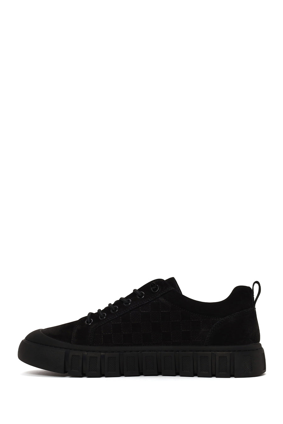 Male Black Lace-Up Thick-Soled Nubuck Leather Sneaker